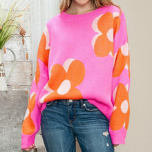 Load image into Gallery viewer, Lovely Pink Orange Floral Cable Knitted Sweater

