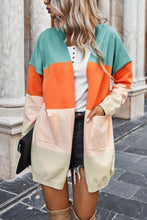 Load image into Gallery viewer, Contrasting rainbow paneled striped long cardigan sweater with pockets
