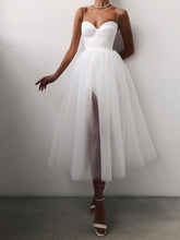 Load image into Gallery viewer, French Vintage Sweatheart Spaghetti Straps Split Side Mesh Midi Dress
