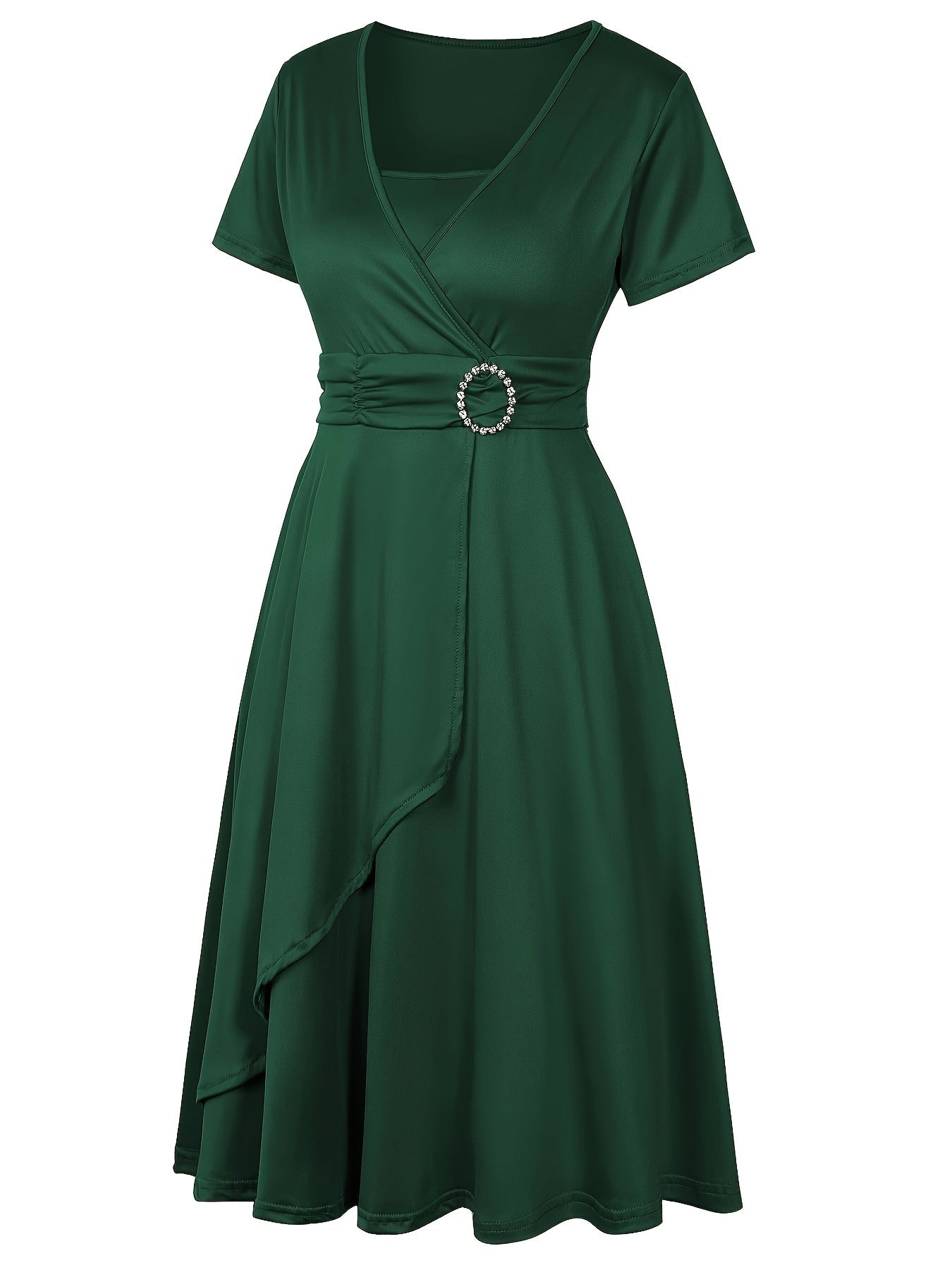 Elegant  V-Neck Asymmetrical Ruffled Midi Dress