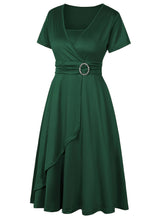Load image into Gallery viewer, Elegant  V-Neck Asymmetrical Ruffled Midi Dress
