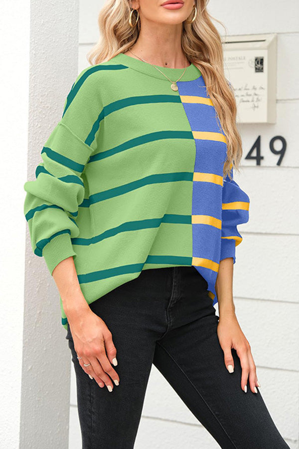 Striped Long-sleeved Pullover Fashionable Sweatshirt