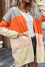 Load image into Gallery viewer, Contrasting rainbow paneled striped long cardigan sweater with pockets
