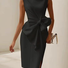Load image into Gallery viewer, Elegant Sleeveless Crew Neck Bow Ruched Mini Dress
