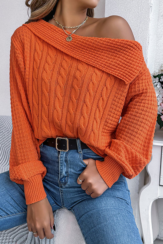 Casual One Shoulder Long Sleeve Knitted Sweater