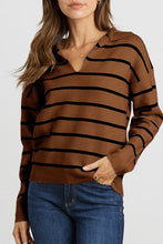 Load image into Gallery viewer, Striped Long Sleeve Polo V Neck Pullover Sweater
