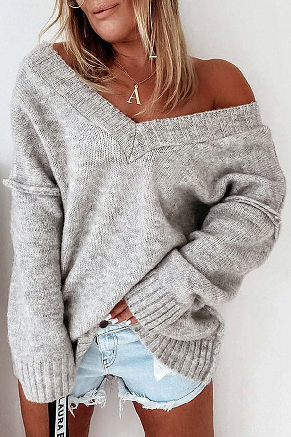 Classic Exposed Seam V Neck Slouchy Sweater
