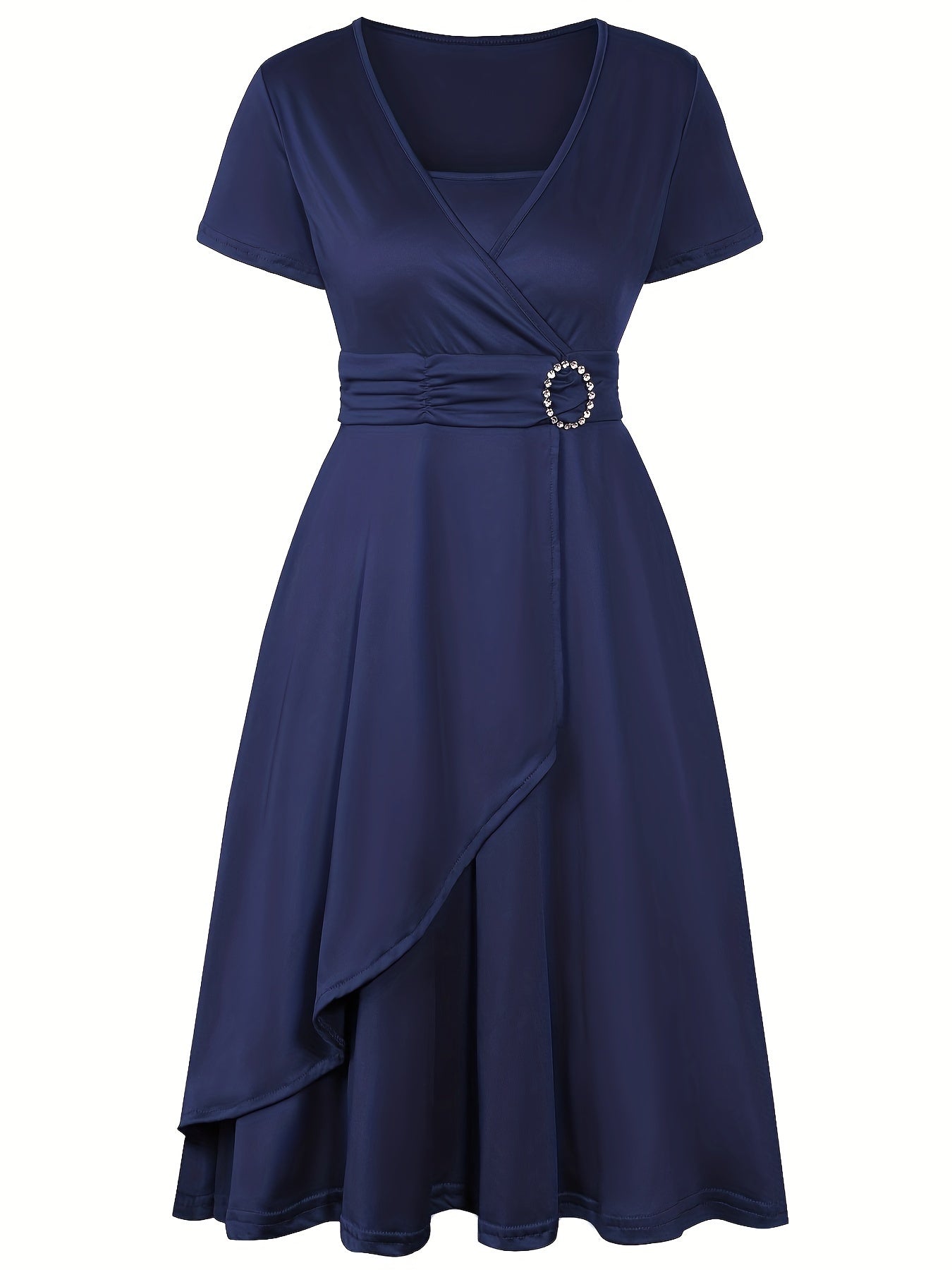 Elegant  V-Neck Asymmetrical Ruffled Midi Dress