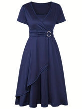 Load image into Gallery viewer, Elegant  V-Neck Asymmetrical Ruffled Midi Dress
