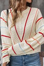 Load image into Gallery viewer, Apricot Striped Crew Neck Pullover Knit Sweater
