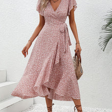 Load image into Gallery viewer, Floral Surplice Neck Tied Midi Dress
