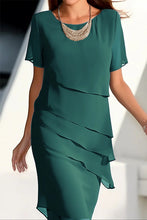 Load image into Gallery viewer, Sweet Elegant Round Neck Tiered Chiffon Midi Dress
