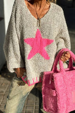Load image into Gallery viewer, Texture Knit Star Pattern Contrast Color Loose Sweater
