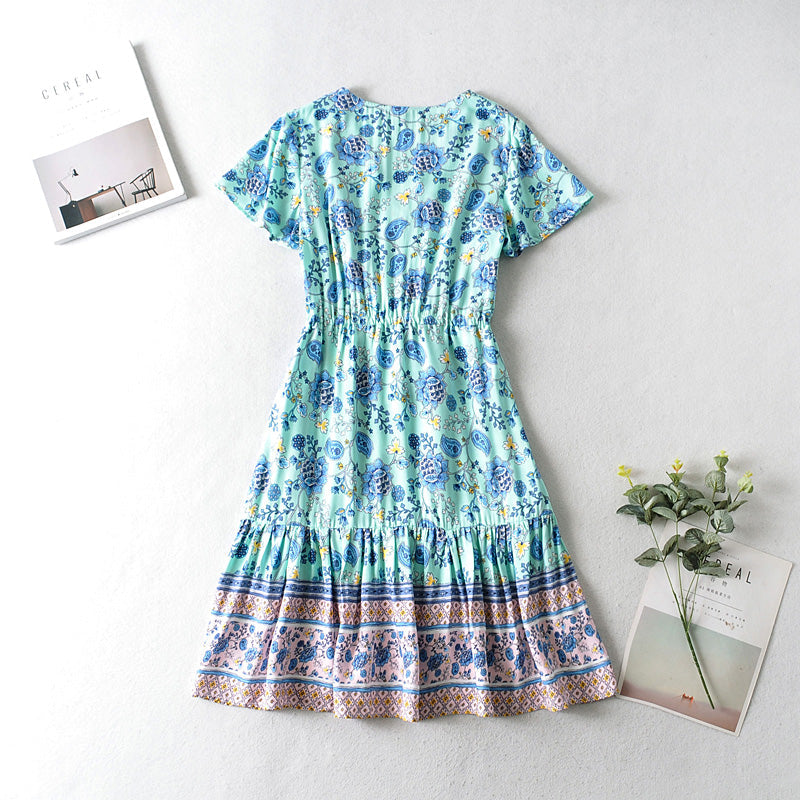 Blue Floral Print Mini Dress Sundress