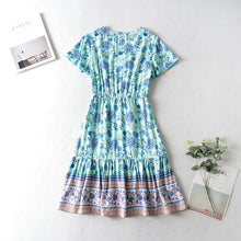 Load image into Gallery viewer, Blue Floral Print Mini Dress Sundress
