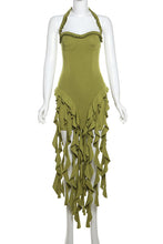 Load image into Gallery viewer, Sexy Backless Ruffle Irregular Hem Halter Midi Dress
