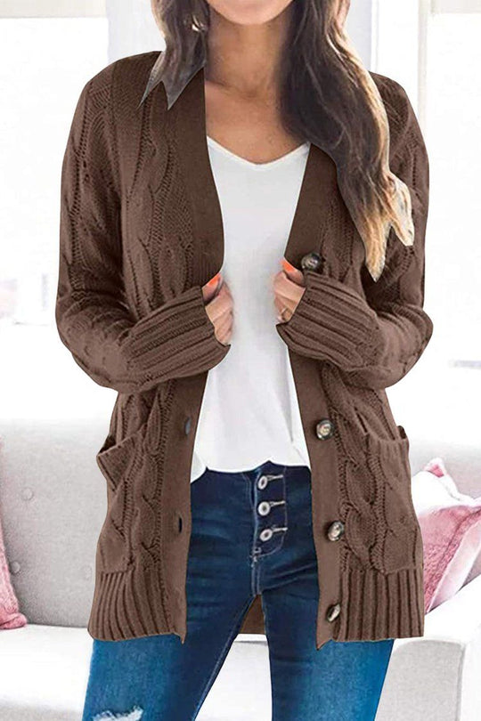 Casual Knitted Solid Color Button Down Chunky Outwear Cardigan