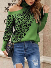 Load image into Gallery viewer, Leopard Turtleneck Cold Shoulder Long Sleeve Sweater
