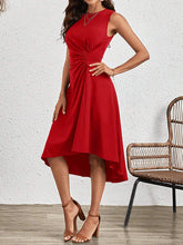 Load image into Gallery viewer, Sleeveless Asymmetric Pleated Split-Joint Midi Dress

