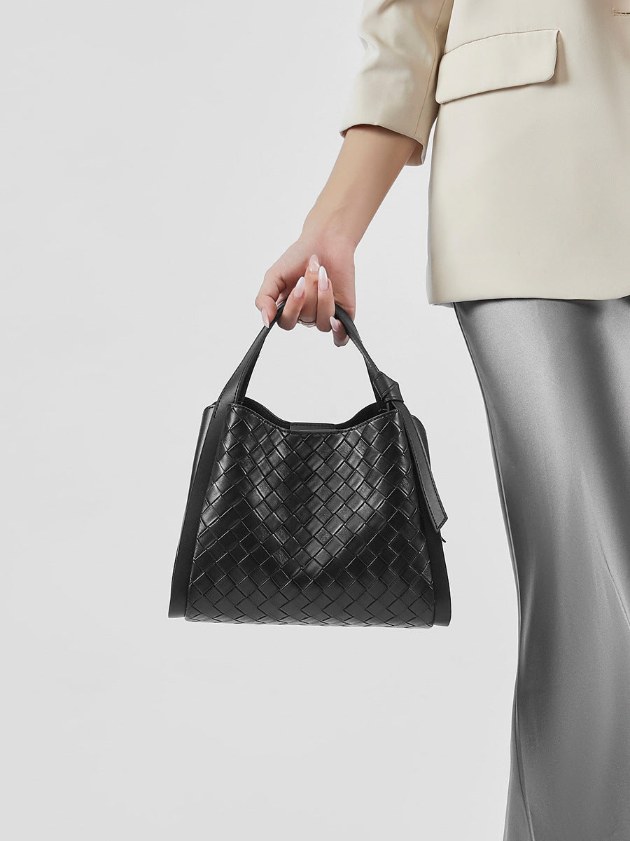 Embossed Basket Bag Woven Handbag with Straps