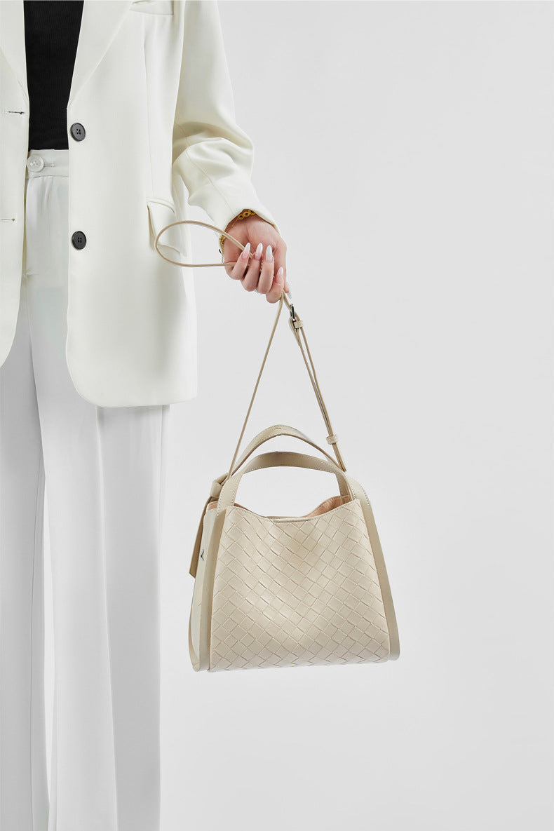 Embossed Basket Bag Woven Handbag with Straps