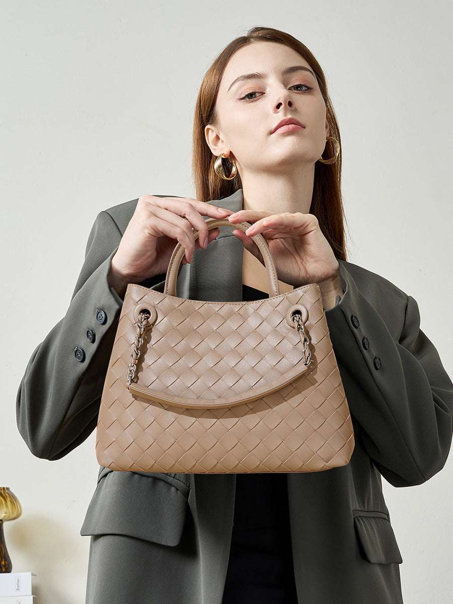 New Woven Leather Chain Basket Bag