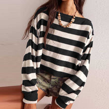 Load image into Gallery viewer, Loose Striped Print Crew Neck Long Sleeve Knitted Sweater
