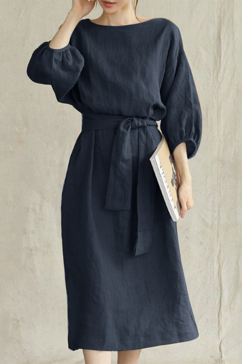 Casual Daily Roun Neck 3/4 Sleeves Midi Dress