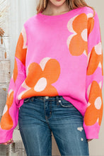 Load image into Gallery viewer, Lovely Pink Orange Floral Cable Knitted Sweater
