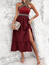 Load image into Gallery viewer, Embroidered Sleeveless Loose Halter-Neck Split Side Midi Dress
