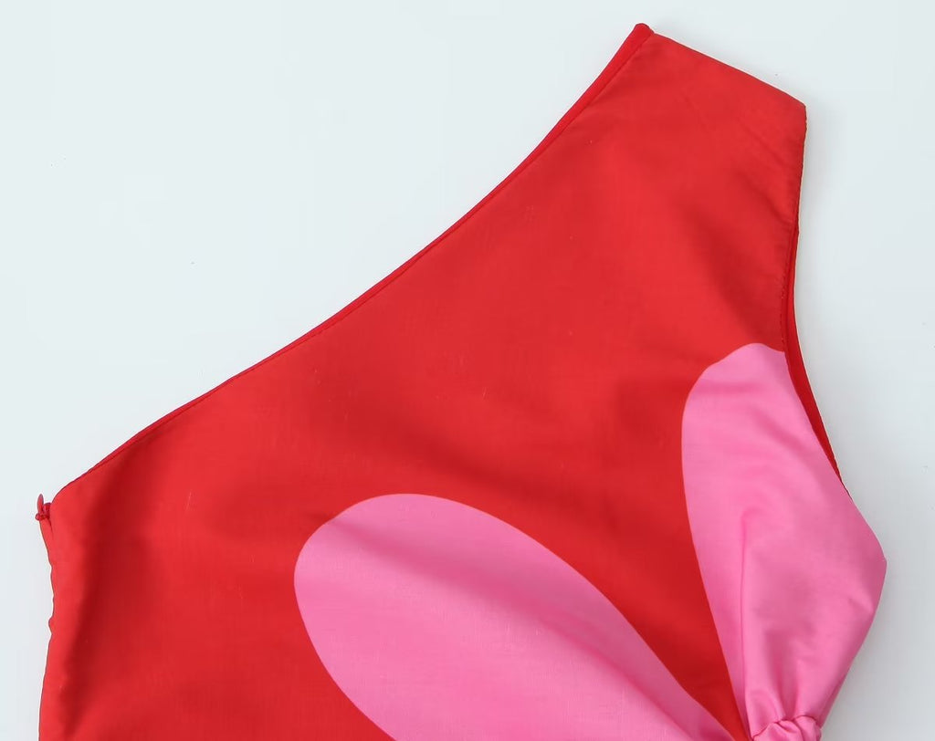 Red Floral Cut Out Midi Dress