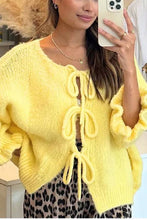 Load image into Gallery viewer, Yellow Flared Sleeve  Lace Up Cardigan

