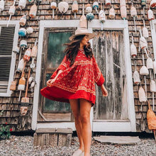 Load image into Gallery viewer, Red Bohemian Floral Tunic Dress
