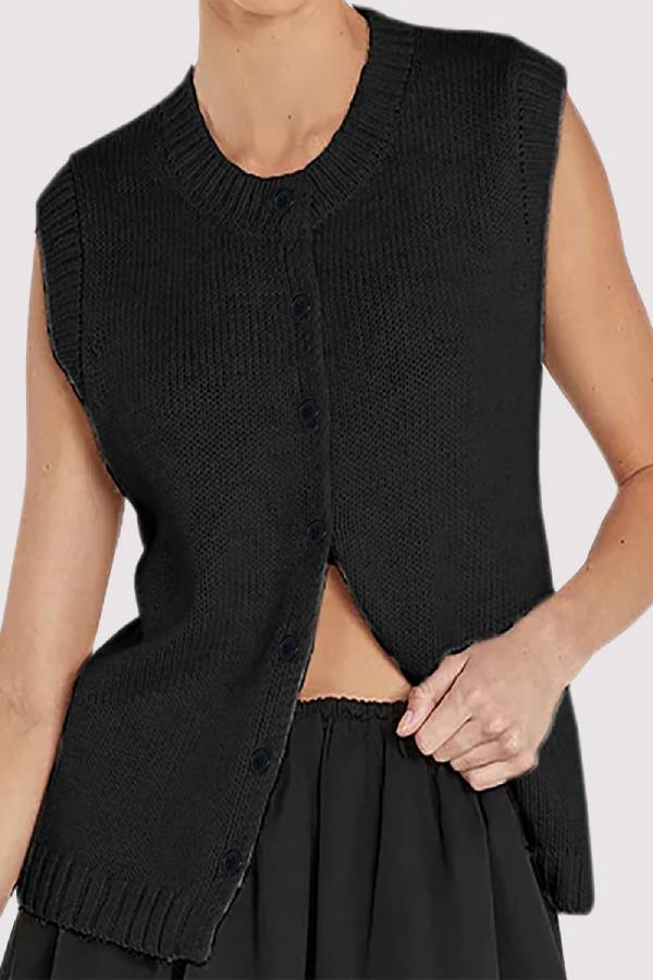 Casual Sleeveless Round Neck Knitted Vest Top