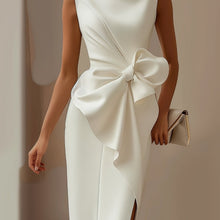 Load image into Gallery viewer, Elegant Sleeveless Crew Neck Bow Ruched Mini Dress
