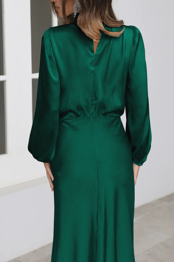 Chic Satin Long Sleeve Midi Party Dress