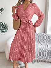 Load image into Gallery viewer, Classic V-neck Long Sleeves Polka Dots Print Midi Dress
