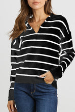 Load image into Gallery viewer, Striped Long Sleeve Polo V Neck Pullover Sweater
