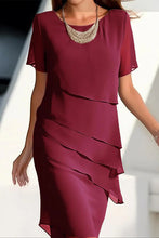Load image into Gallery viewer, Sweet Elegant Round Neck Tiered Chiffon Midi Dress
