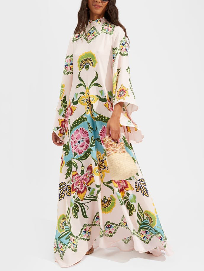 Stylish Floral Long Sleeves Loose Maxi Dress