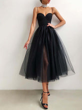 Load image into Gallery viewer, French Vintage Sweatheart Spaghetti Straps Split Side Mesh Midi Dress
