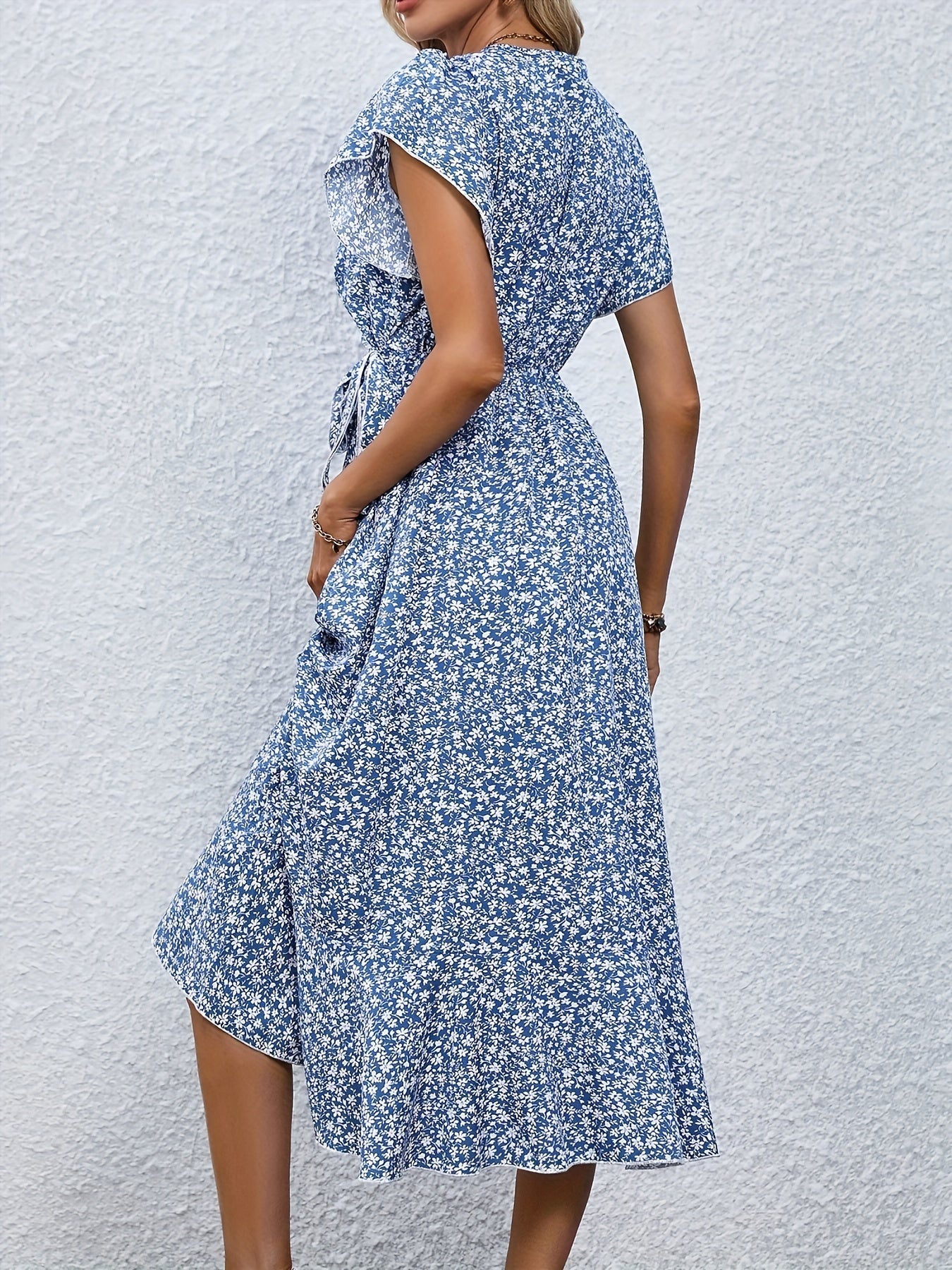 Floral Surplice Neck Tied Midi Dress