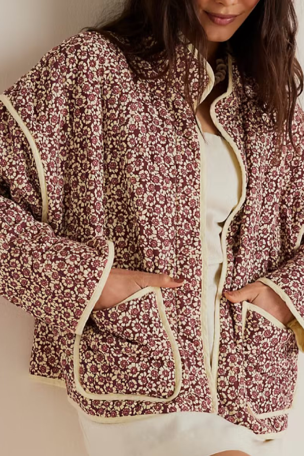 Floral Print Thin Pocket Cardigan Jacket