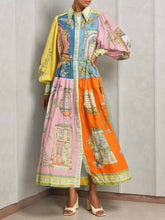 Load image into Gallery viewer, Unique Garden Print Button-Down Long Sleeve Midi Dress
