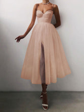 Load image into Gallery viewer, French Vintage Sweatheart Spaghetti Straps Split Side Mesh Midi Dress

