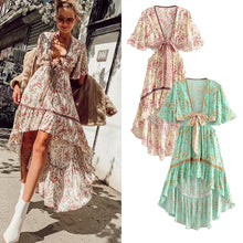 Load image into Gallery viewer, Boho Beige Floral Print High Low Dress
