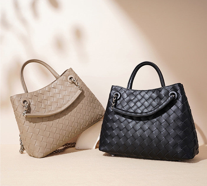 New Woven Leather Chain Basket Bag