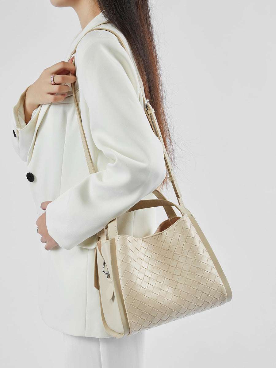 Embossed Basket Bag Woven Handbag with Straps