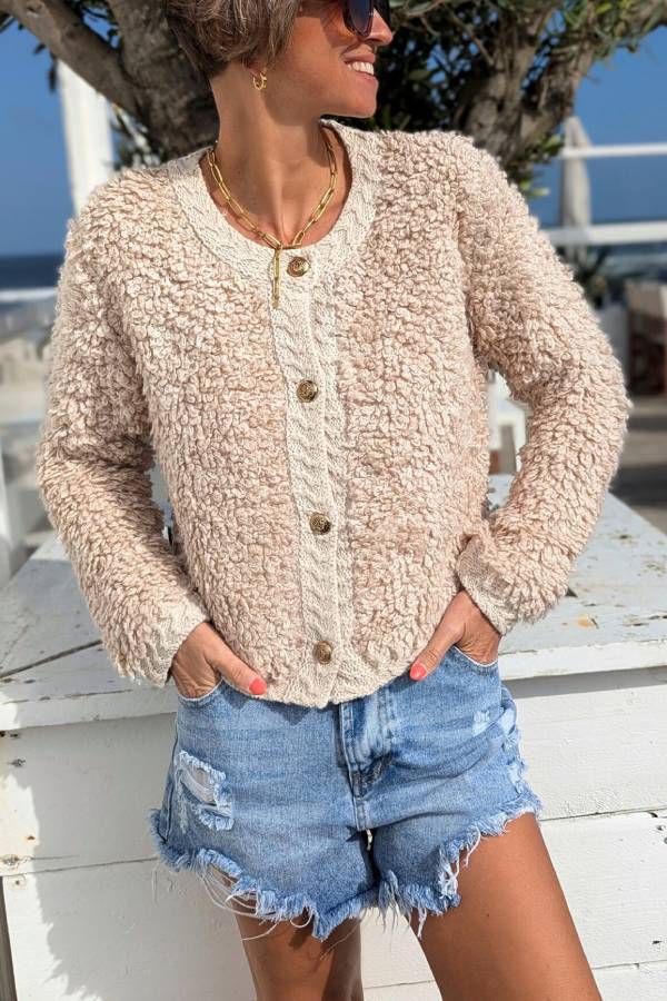 Beige Button Knit Cardigan