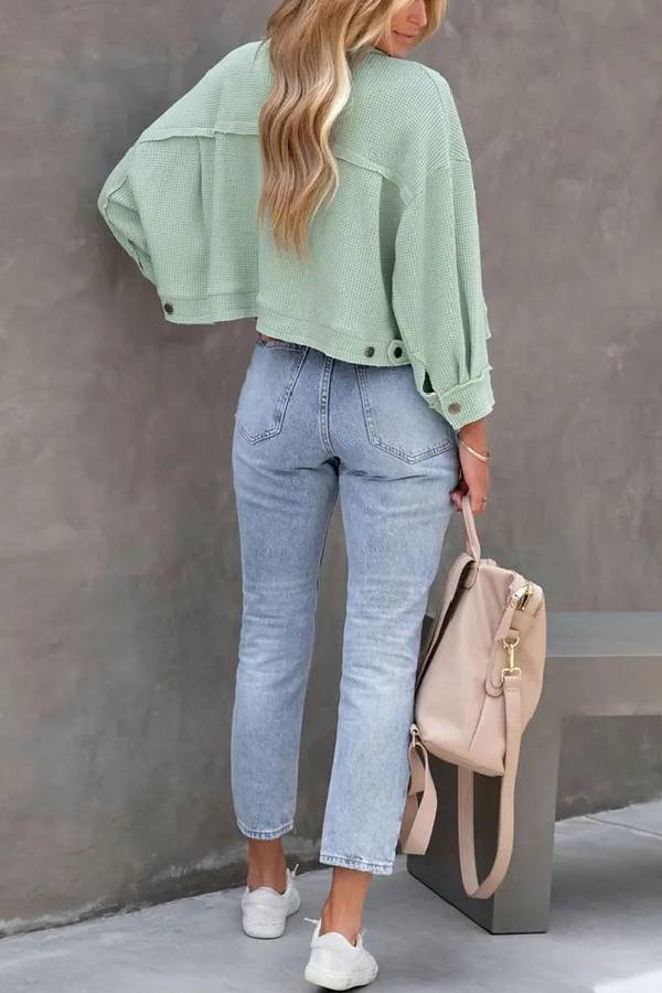 Classic Waffle Cardigan Short Top Jacket